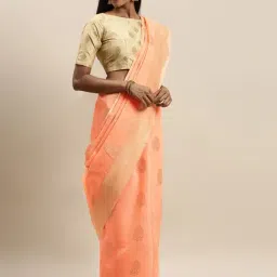 Vastranand Peach Woven Saree With Unstitched Blouse-picture-23