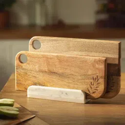 ellementry Twiggy Beige Wooden Chopping Boards with Stand - Set of 2-9