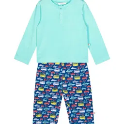 Budding Bees Kids Blue Solid T-Shirt with Pants-image-31