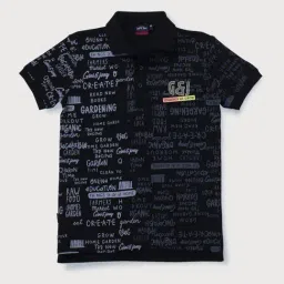 Gini & Jony Kids Black Cotton Printed Polo T-Shirt-image-60