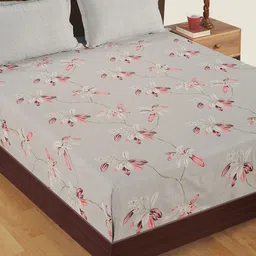 SWAYAM Grey & Brown Floral 160 TC Cotton 1  Queen Bedsheet with 2 Pillow Covers-image-1