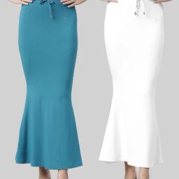 TWIN BIRDS Blue & White Plain Saree Shapewear - Pack Of 2-image-71
