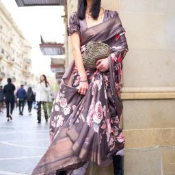 Saree Mall Brown Silk Floral Print Saree With Unstitched Blouse-picture-30