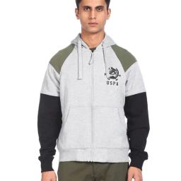 U.S. Polo Assn. Grey Regular Fit Colour Block Hooded Sweatshirt-image-30
