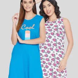 Clovia Multicolor Printed Night Dress (Pack of 2)-image-35