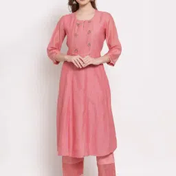 DART STUDIO Peach Embroidered A Line Kurta-11