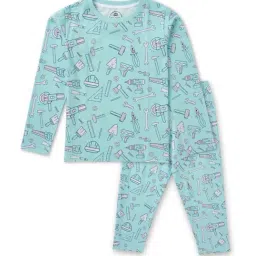 Cub McPaws Kids Sky Blue Cotton Printed Full Sleeves T-Shirt Set-image-72
