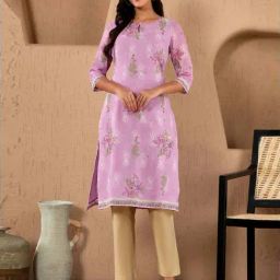 W Women Purple Festive Floral Print Georgette Straight Kurta-picture-17