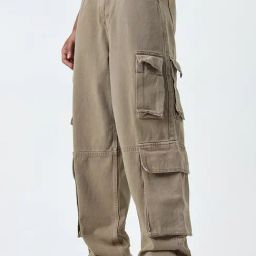 Nuon by Westside Taupe Mid-Rise Relaxed-Fit Cargo Jeans-picture-12