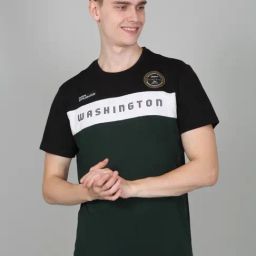Cantabil Green Regular Fit Colour Block T-Shirt-image-31