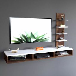 Furnifry White/Walnut 42 Inch(TV) Wood Wall Mounted Rectangular TV Cabinet-24