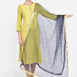 Dupatta Bazaar Navy Blue & Gold-Toned Embroidered Dupatta-picture-26