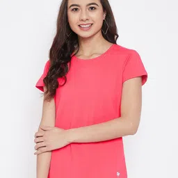 Camey Women Pink Solid Round Neck T-shirt-image-81