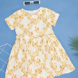 Akkriti by Pantaloons Kids White & Beige Cotton Printed Dress-image-39
