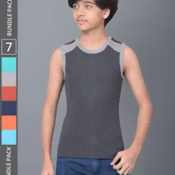Dollar Bigboss Boys Multicolor Textured Gym Vest (Pack Of 7)-image-37