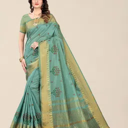 DIVASTRI Woven Design Embroidered Silk Cotton Banarasi Saree-image-41
