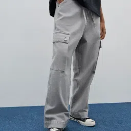 Nuon by Westside Grey Cargo-Style Relaxed-Fit High-Rise Jeans-image-67