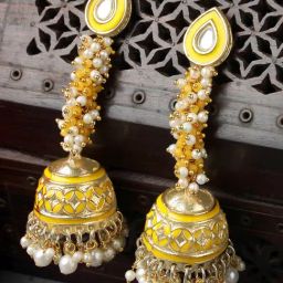 Karatcart Gold-Plated Yellow Meena Kundan Jhumki Earrings for Women-23