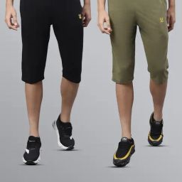 Vimal Jonney Black & Olive Regular Fit Lounge Capris- Pack of 2-image-36