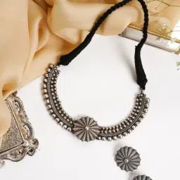 Teejh Ethnic Chavi Silver Oxidized Necklace Set for Women-image-26