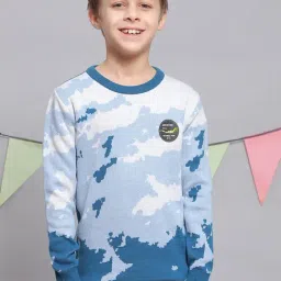 Monte Carlo Kids Blue Printed Full Sleeves Sweater-image-54
