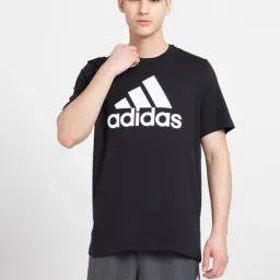 adidas Black Regular Fit Logo Print Cotton Sports T-Shirt-image-51