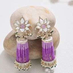 Zaveri Pearls Purple Beaded Hanging Kundan Jhumki Earrings-ZPFK15865-image-53
