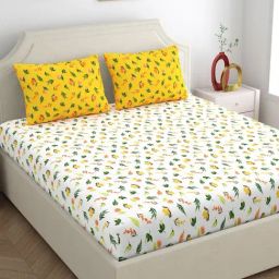 Home Ecstasy Floral Yellow 140 TC Cotton Double Bedsheet with 2 Pillow Cover-16