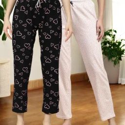 Kryptic Pure White & Black Cotton Relaxed Fit Printed Lounge Pant - Pack of 2-image-96