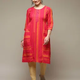 Rangriti Fuchsia Cotton Printed A Line Kurta image 1