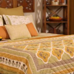 Peepul Tree Sage Green and Mustard Fine Cotton Quilt | Marigold Collection | 90 X 108 inch-image-41
