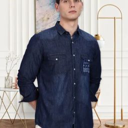 Kuons Avenue Dark Indigo Regular Fit Denim Shirt-image-97