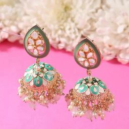 Zaveri Pearls Green White Meenakari Cluster Beads Drop Jhumki Earring-ZPFK15850-image-45