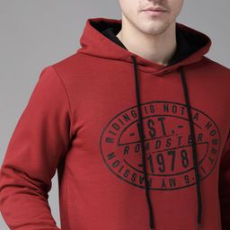 Roadster Men Rust Red & Black Printed Hooded Sweatshirt-18