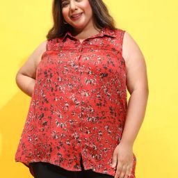 Oxolloxo Plus Size Red & Black Printed Shirt-1