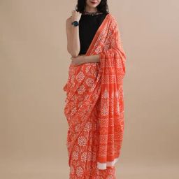 Jaipur Kurti Peach Mulmul Cotton Regular Fit Print Saree-picture-41
