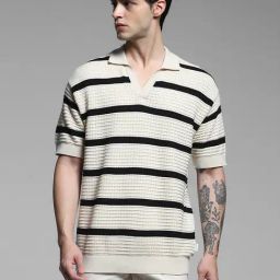 Jack & Jones White Cotton Loose Fit Striped Polo T-Shirt-picture-20