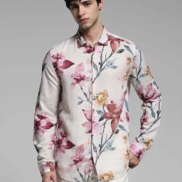 Jack & Jones Orange Slim Fit Floral Print Shirt-image-93