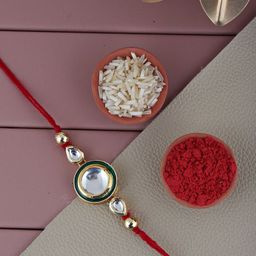 LUCKY JEWELLERY Gold-Plated Kundan-Studded Rakhi-image-56