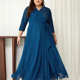 Miss Chase A+ Blue Self Design A-Line Dress-image-93