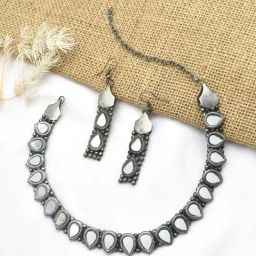 Teejh Ethnic Riddhima Silver Oxidized Necklace Set for Women-picture-40