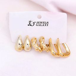 Jewels Galaxy Set Of 3 Gold Plated Contemporary Half Hoop Earrings-3