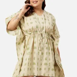 Secrets By ZeroKaata Beige Cotton Printed Kaftan-image-25