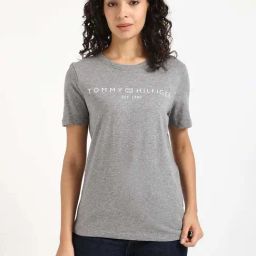 Tommy Hilfiger Grey Cotton Solid T-Shirt-image-8