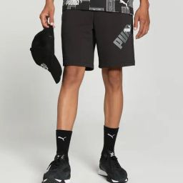 Puma POWER Black Cotton Regular Fit Logo Printed Sports Shorts-74