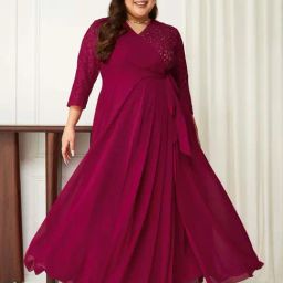 Miss Chase A+ Pink Self Design A-Line Dress-image-87