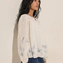 Bombay Paisley by Westside Ivory Floral Embroidered Cotton Top-picture-36
