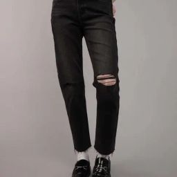 American Eagle Black Regular Fit Distressed Jeans-image-20