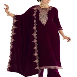 DRAVINAM Trends Ethnic Motifs Embroidered Velvet Unstitched Dress Material-image-87