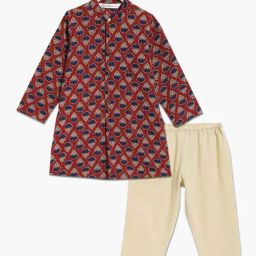 Campana Kids Red & Navy Cotton Printed Full Sleeves Kurta & pyjama-43